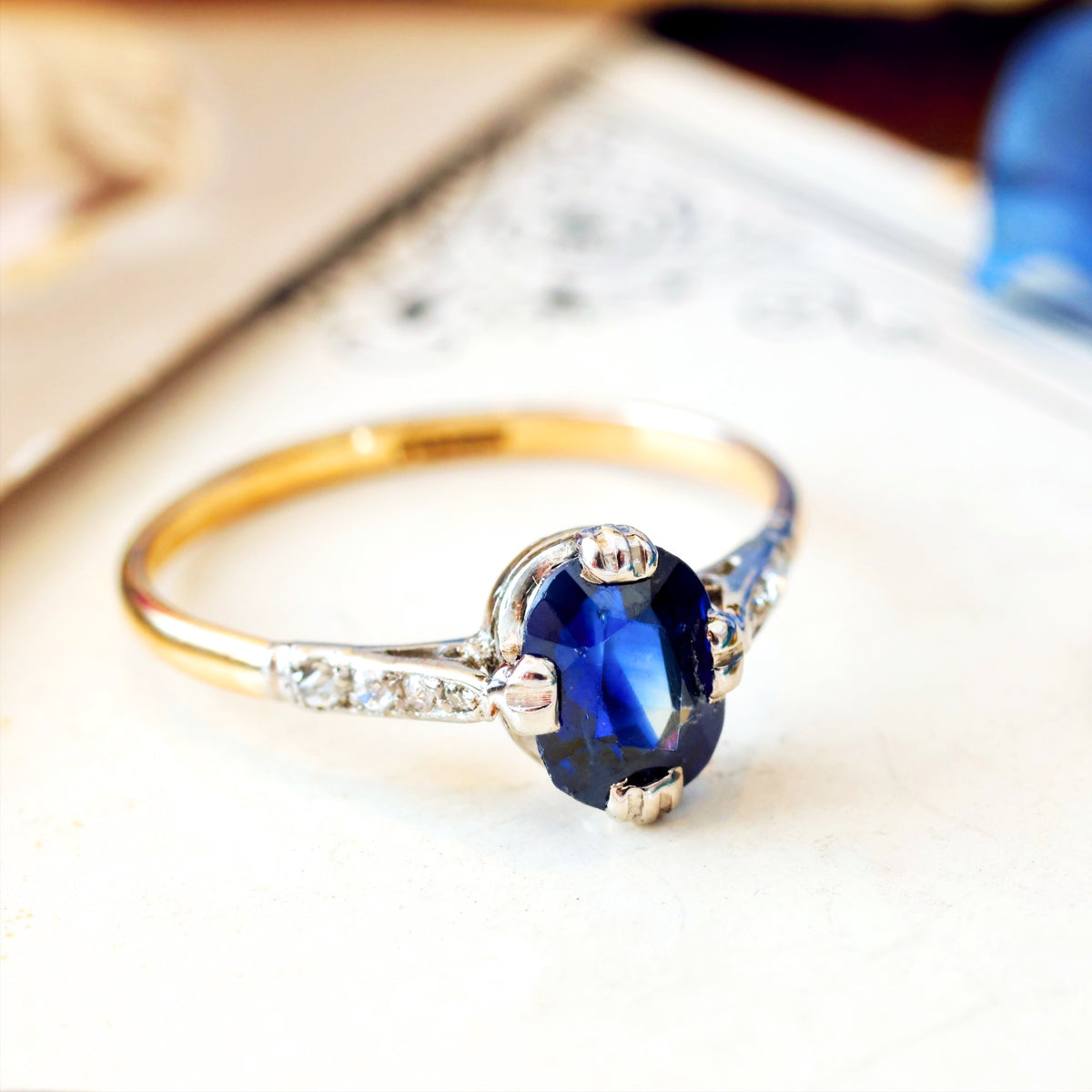 Vintage 1920's Sapphire & Diamond Ring