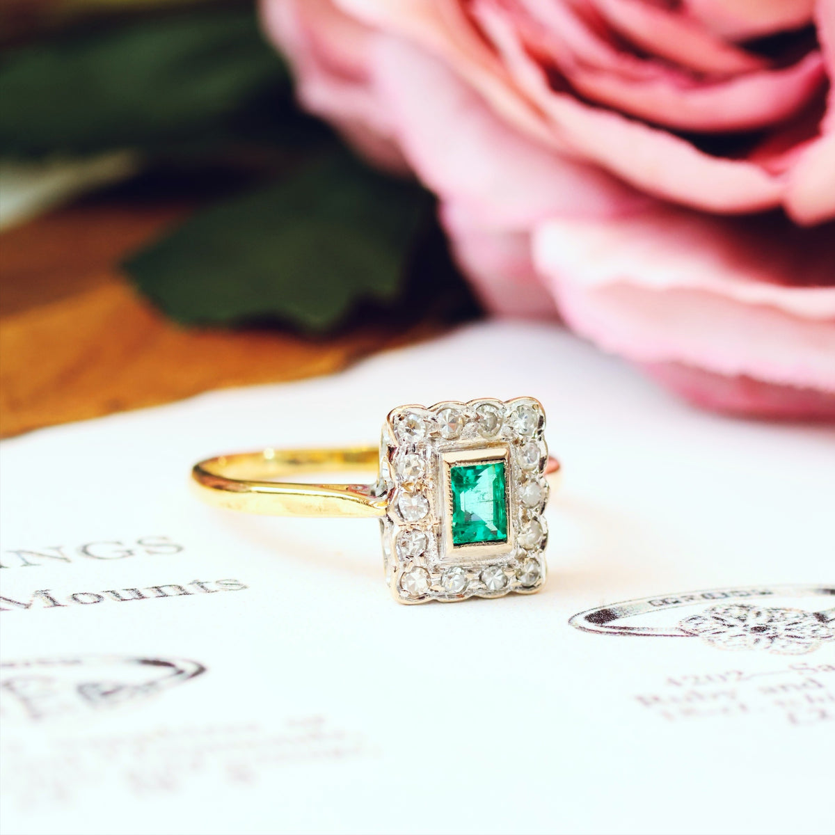 Vintage Art Deco Styled Emerald & Diamond Engagement Ring