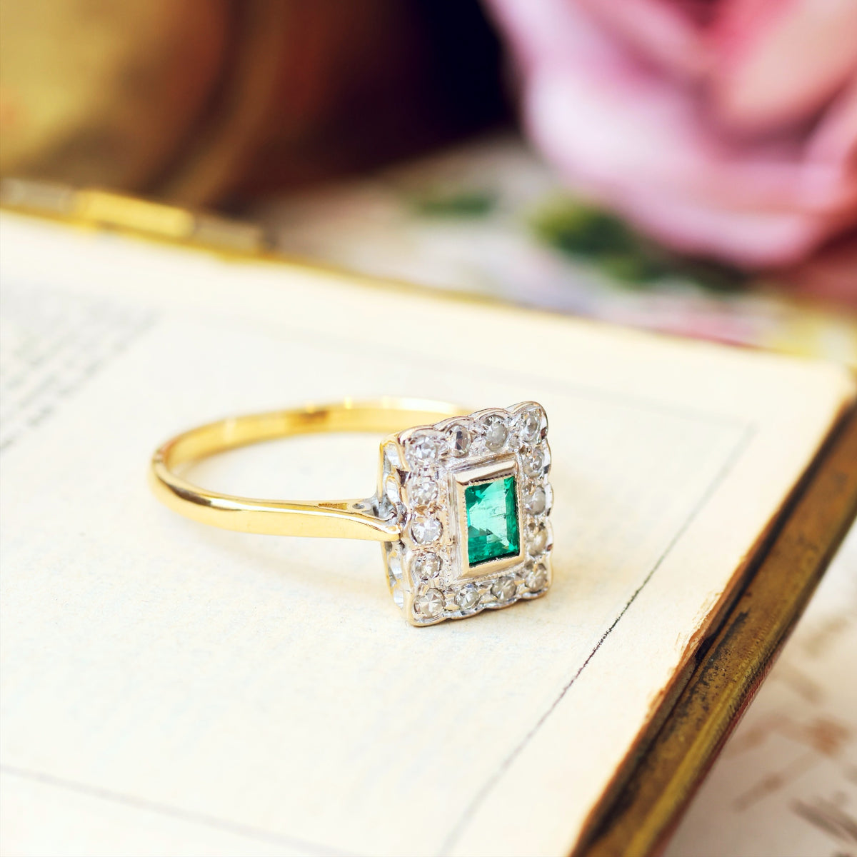 Vintage Art Deco Styled Emerald & Diamond Engagement Ring