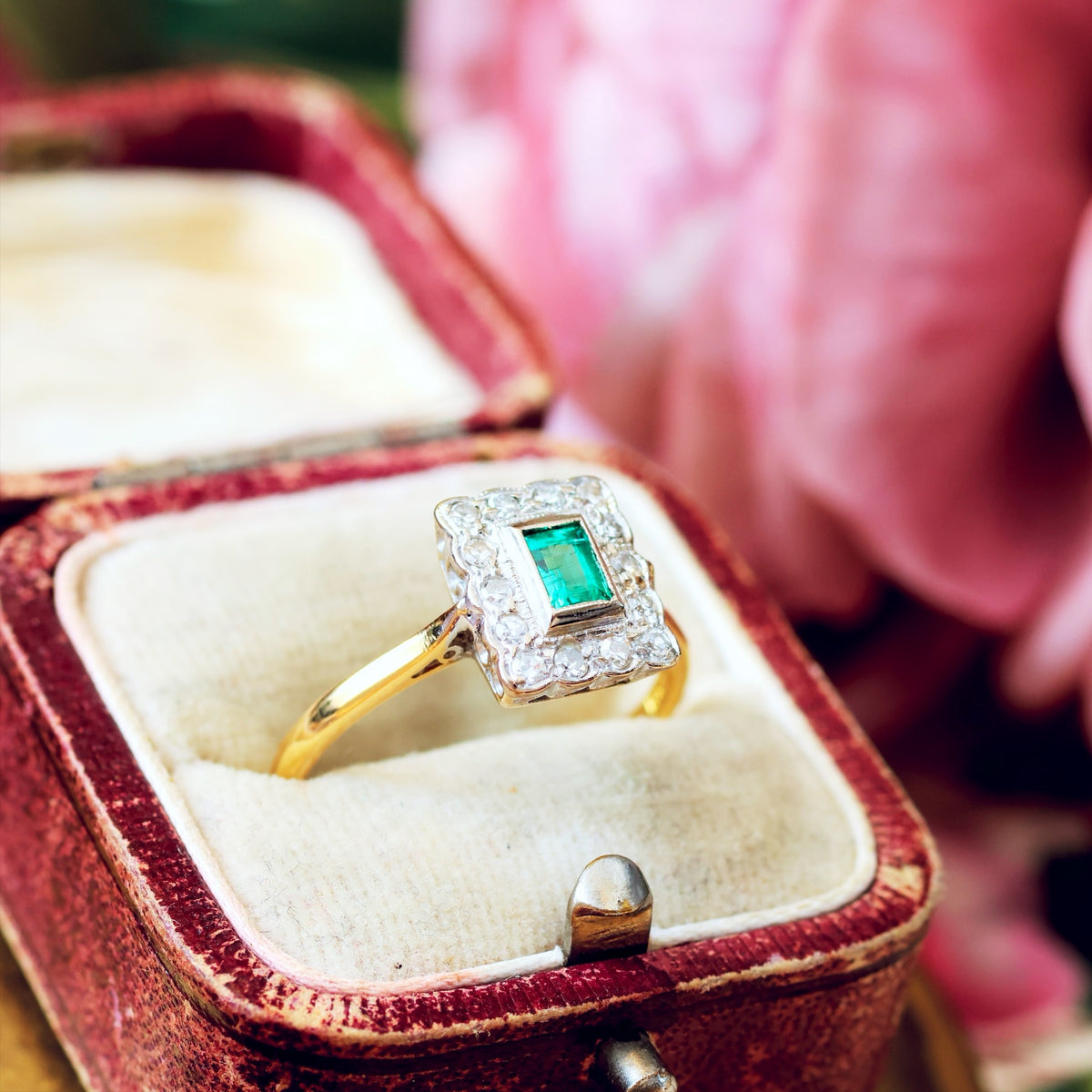 Vintage Art Deco Styled Emerald & Diamond Engagement Ring