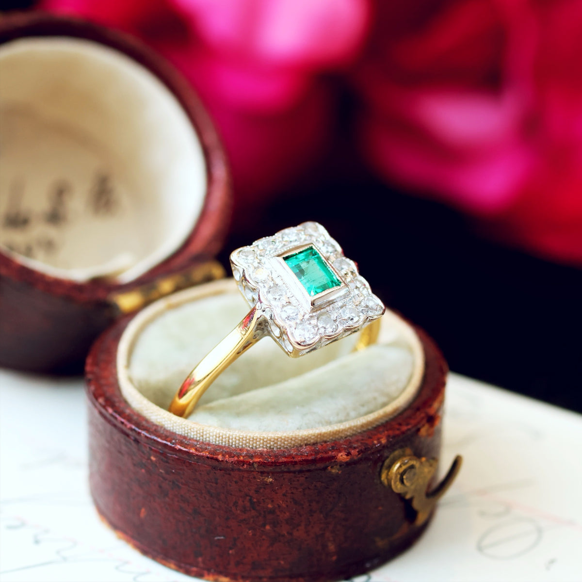 Vintage Art Deco Styled Emerald & Diamond Engagement Ring