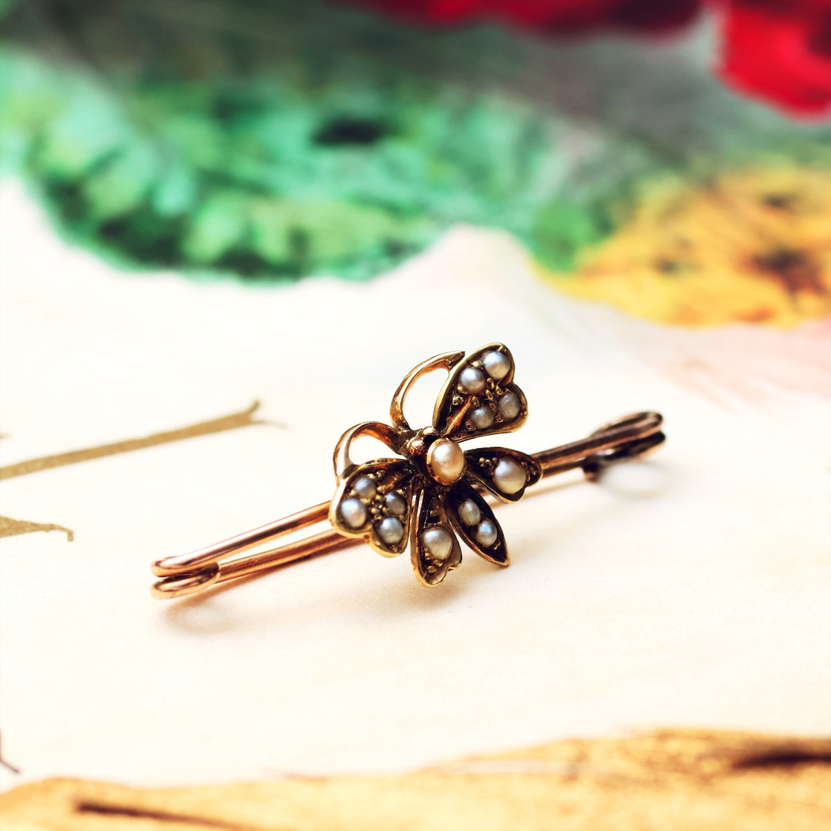 A Late Victorian Seed Pearl Butterfly Brooch