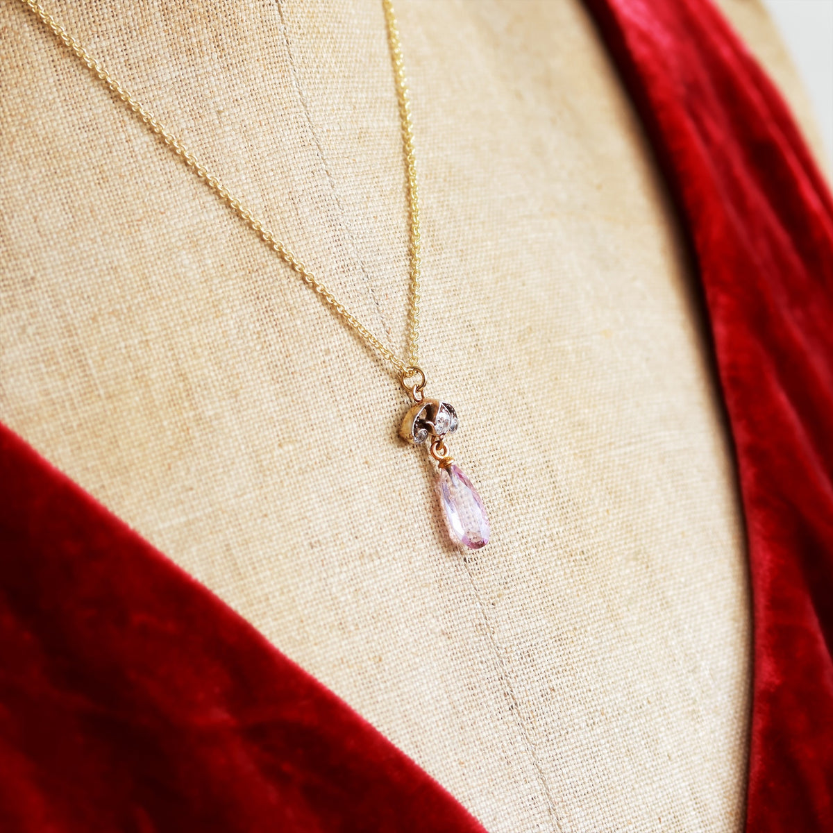 Antique Pink Topaz & Diamond Pendant