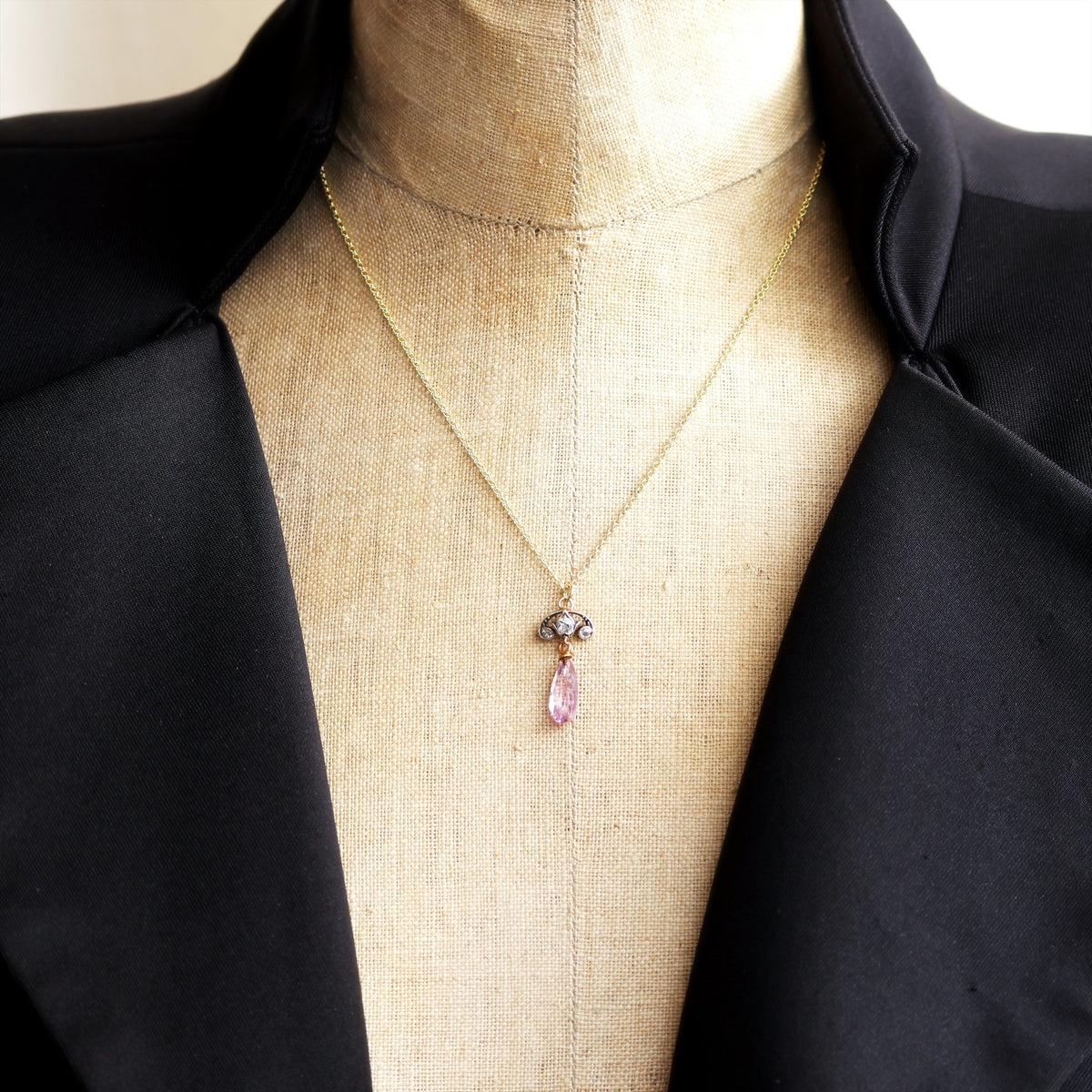 Antique Pink Topaz & Diamond Pendant