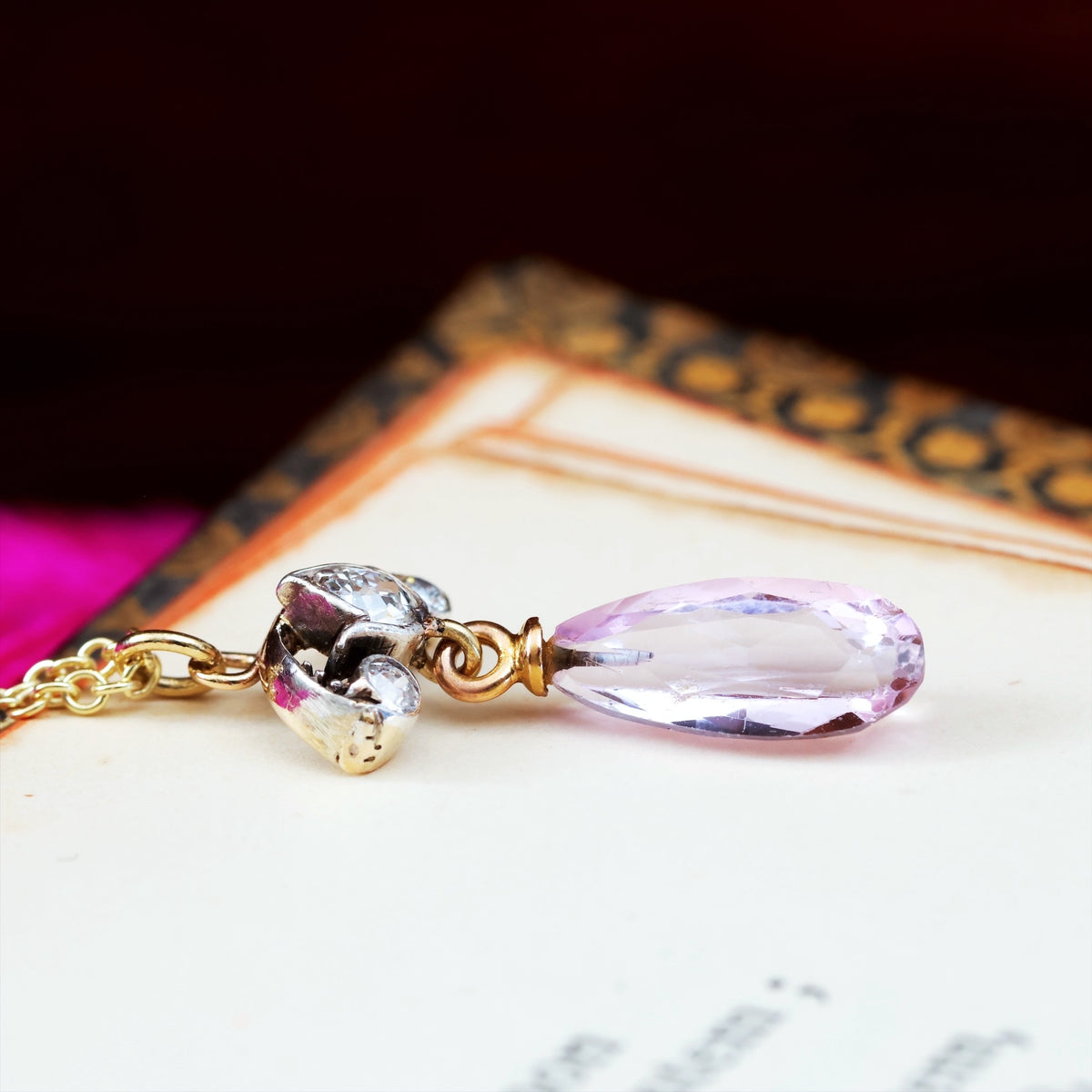 Fairest Lovely! Antique Pink Topaz & Diamond Pendant