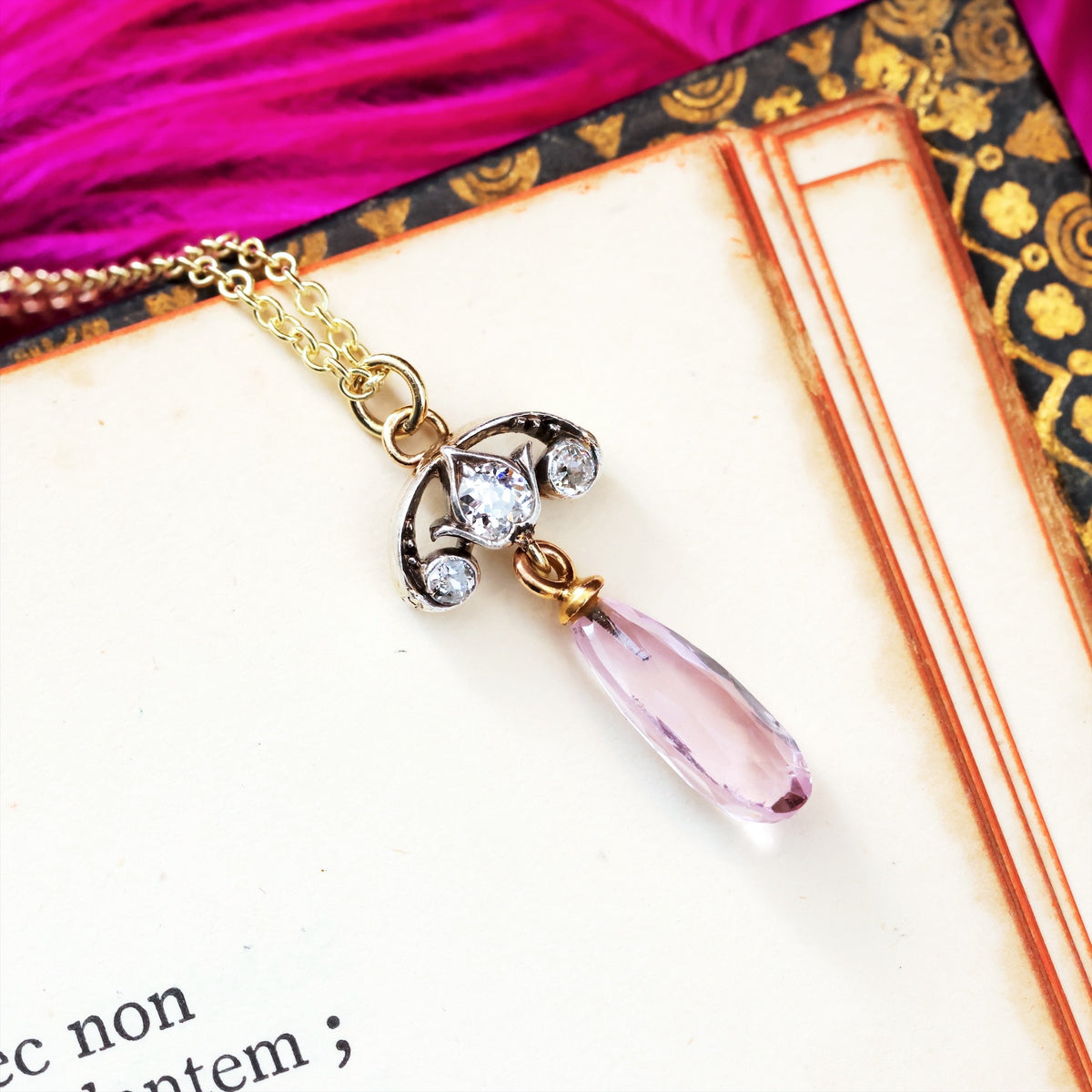 Fairest Lovely! Antique Pink Topaz & Diamond Pendant