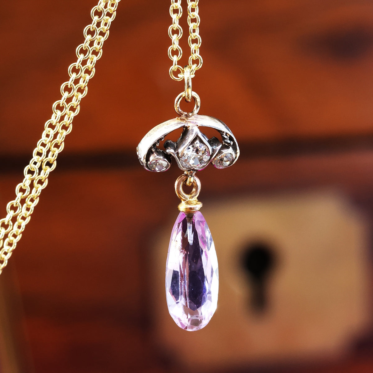 Antique Pink Topaz & Diamond Pendant