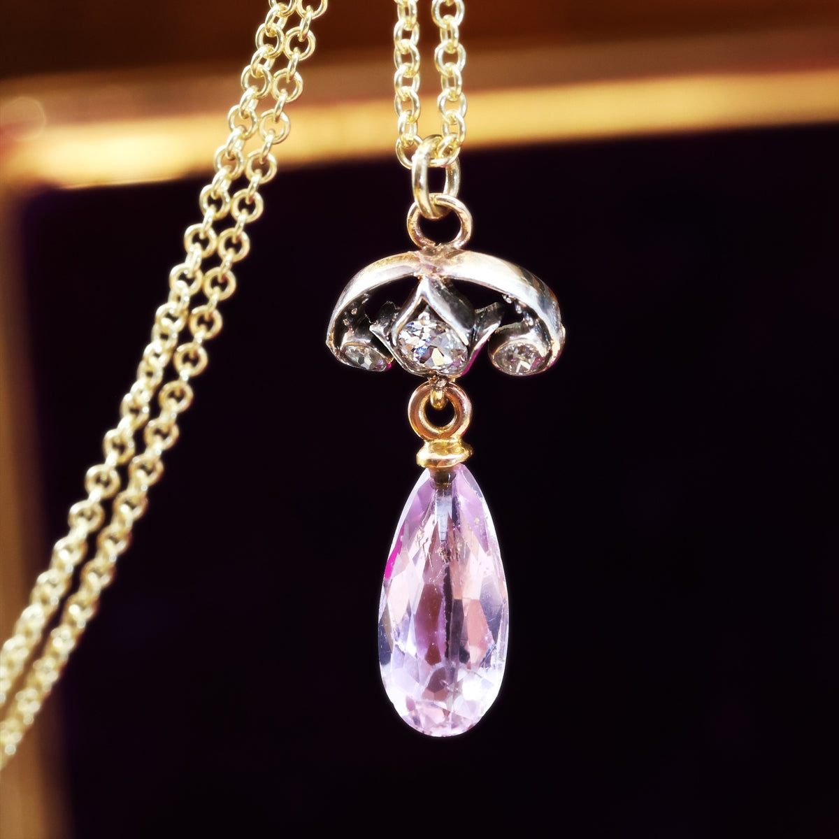 Antique Pink Topaz & Diamond Pendant