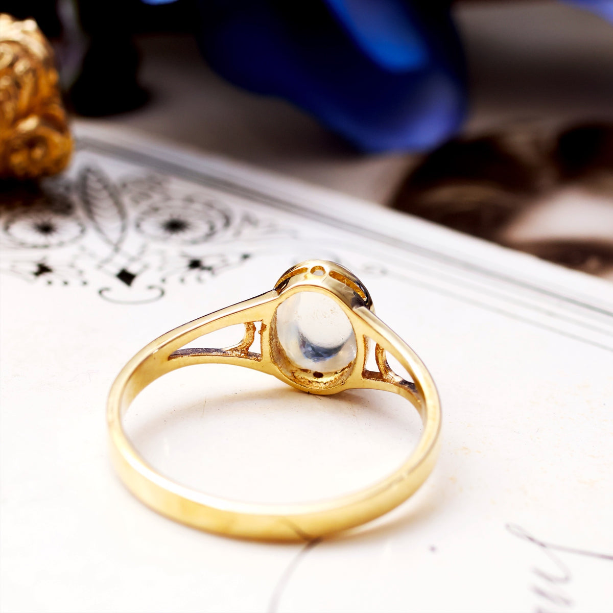 Edwardian Style 9ct Gold Blue Moonstone Ring