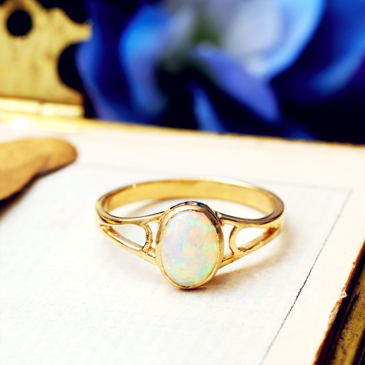 Edwardian Style Fiery Crystal Opal Ring