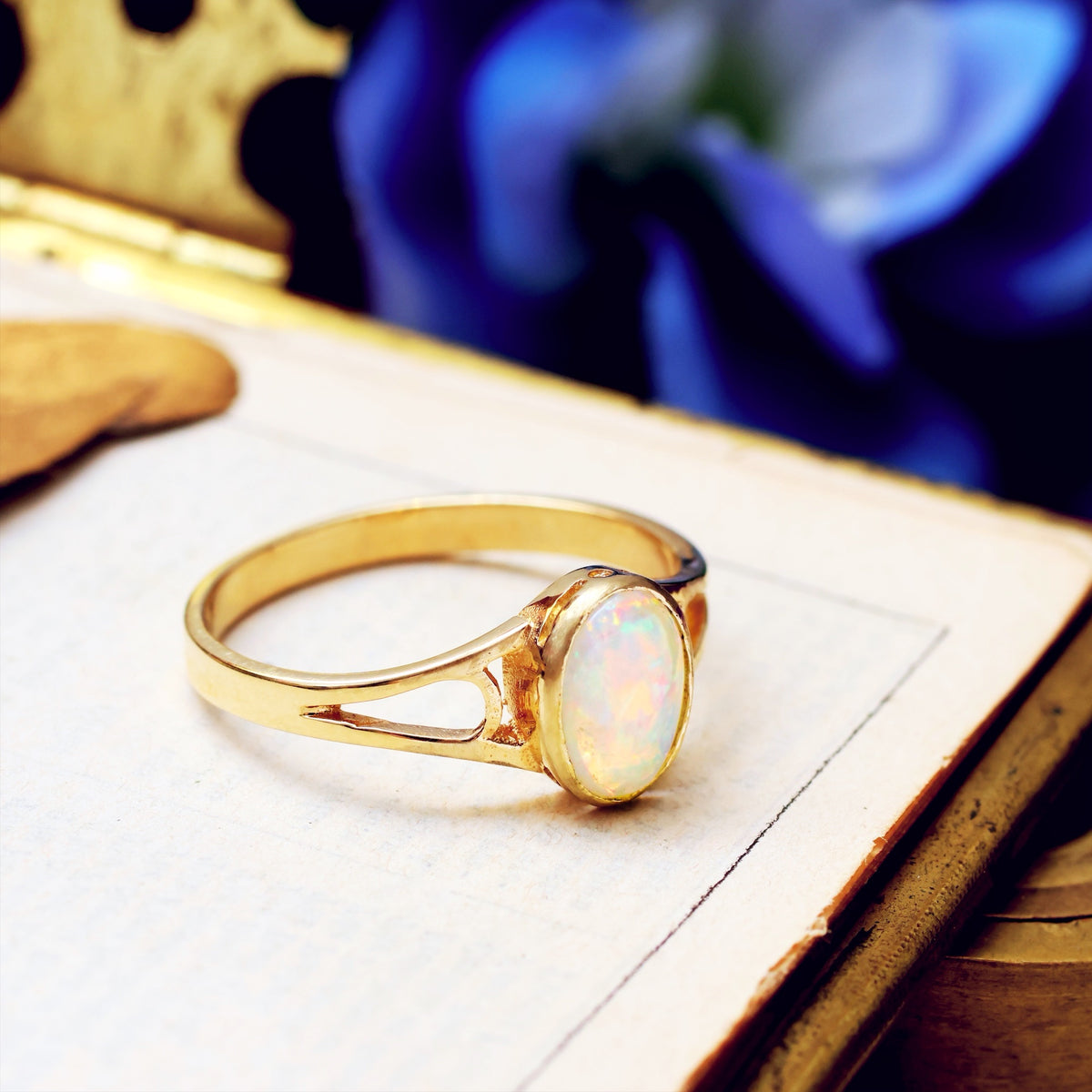 Edwardian Style Fiery Crystal Opal Ring