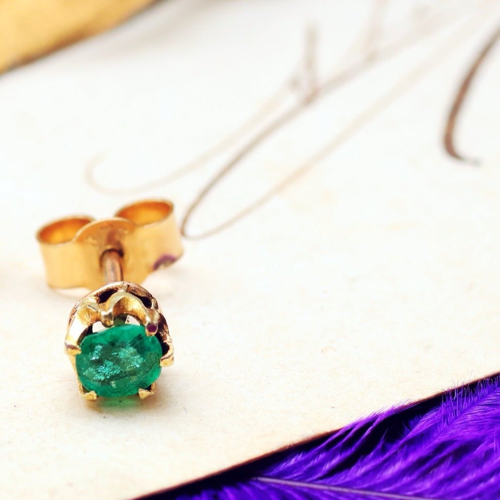 Single Vintage Emerald Stud Earring