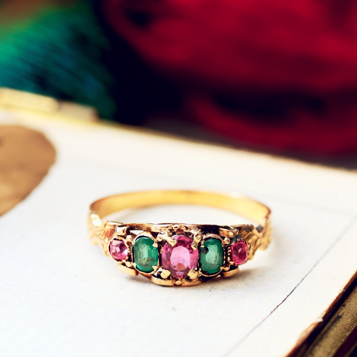 Victorian Ruby & Emerald Canetille Ring