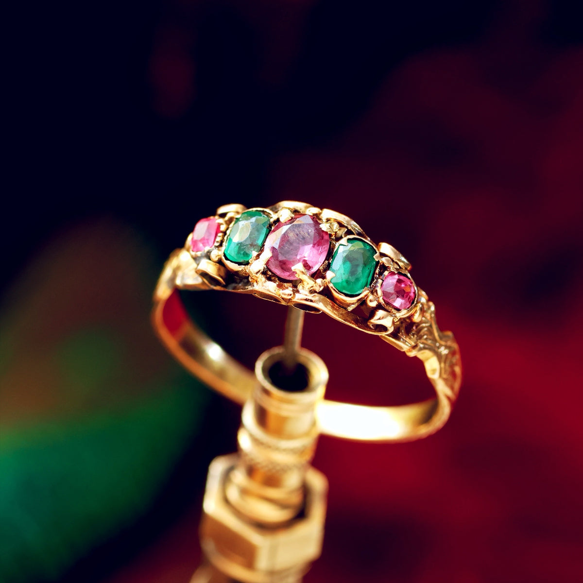 Enchanting Victorian Ruby & Emerald Canetille Ring