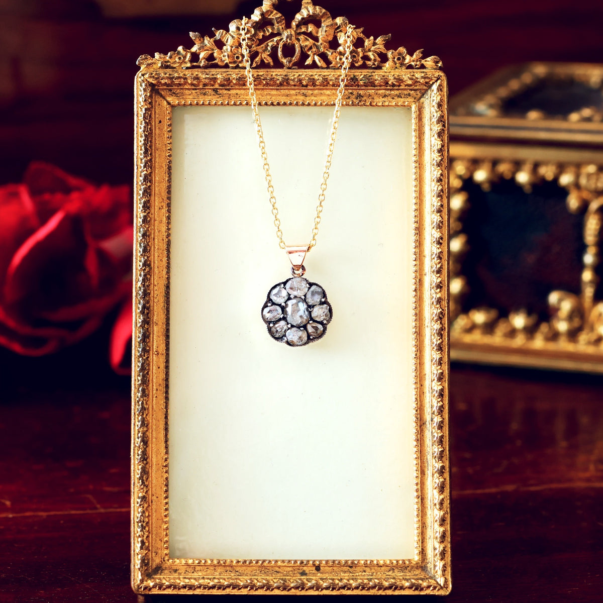 Antique Rose Cut Diamond Flowerette Pendant