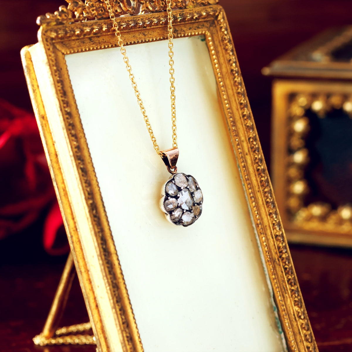 Antique Rose Cut Diamond Flowerette Pendant