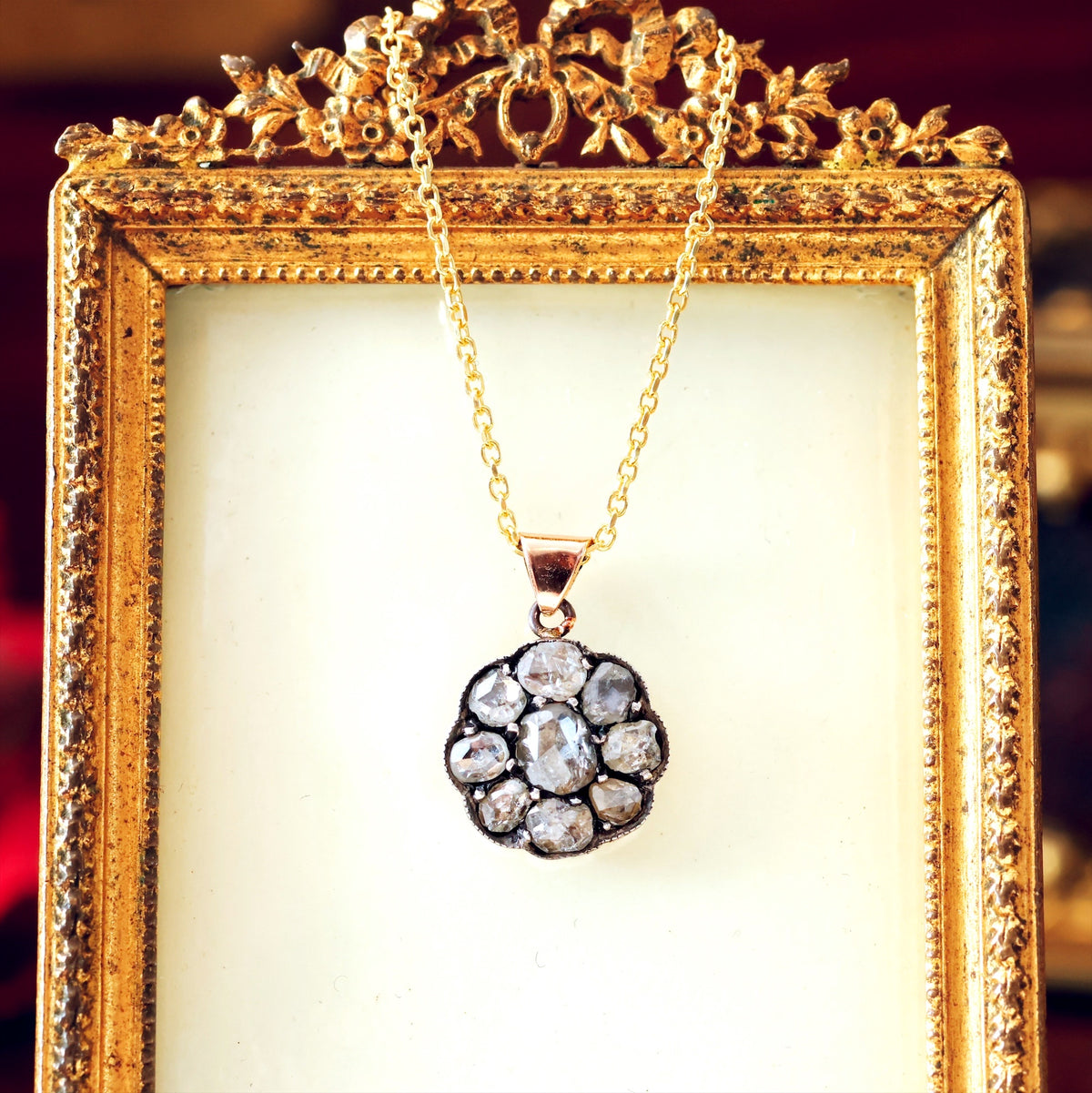 Antique Rose Cut Diamond Flowerette Pendant