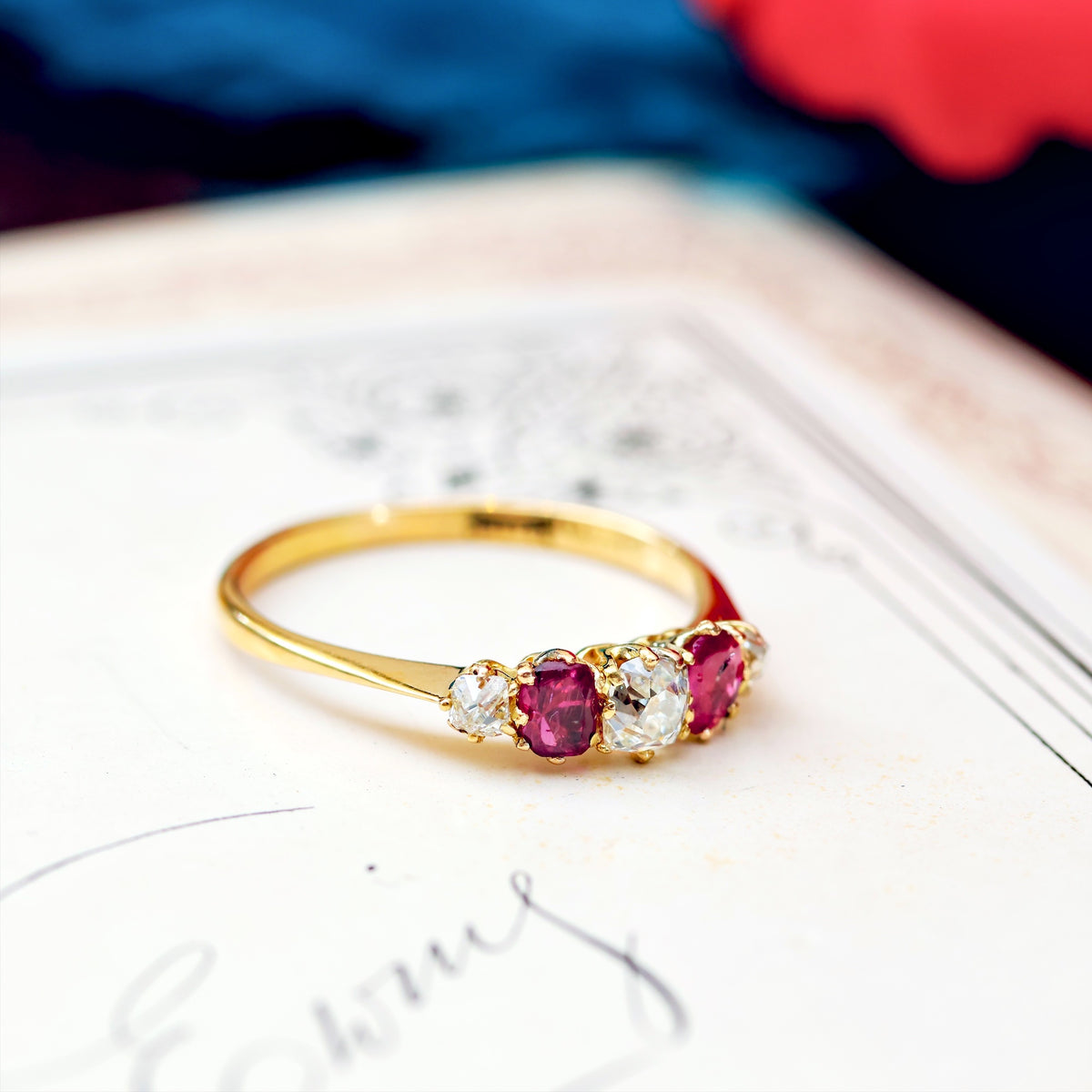 Unique Antique Recycled Ruby & Diamond Ring