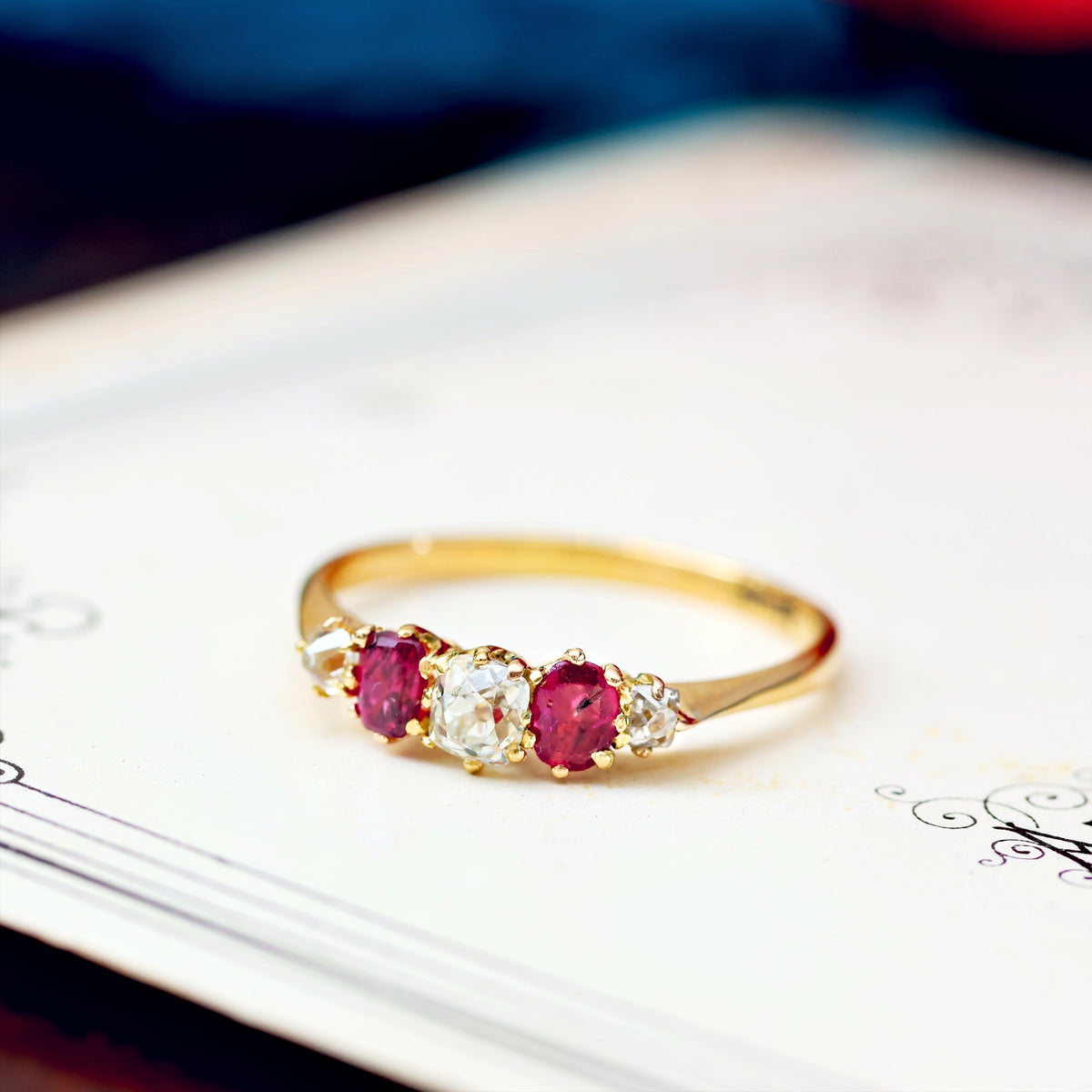 Unique Antique Recycled Ruby & Diamond Ring