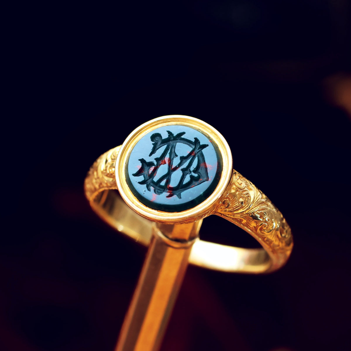 Engraved Round Bloodstone Signet Ring