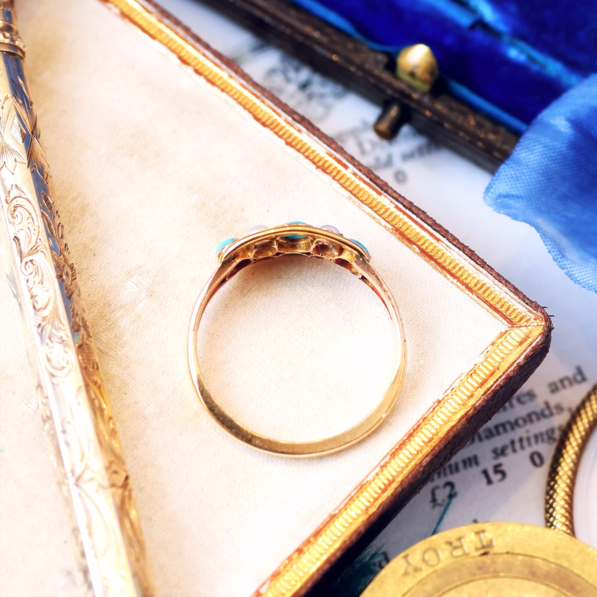 Precious and Meaningful Victorian Turquoise & Pearl Ring