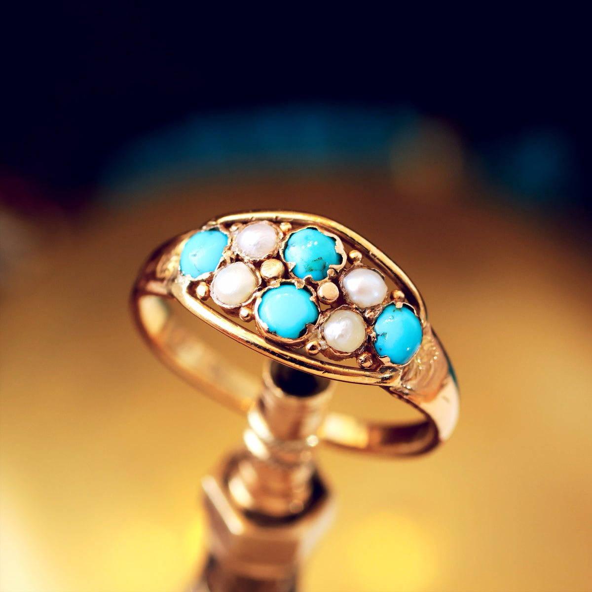 Precious and Meaningful Victorian Turquoise & Pearl Ring