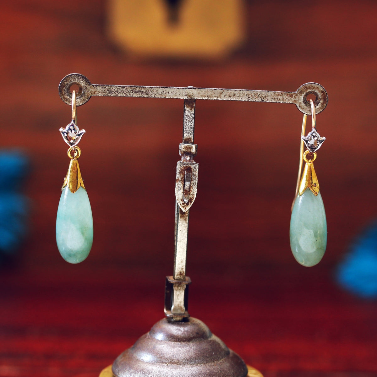 Vintage Jade & Diamond Drop Earrings