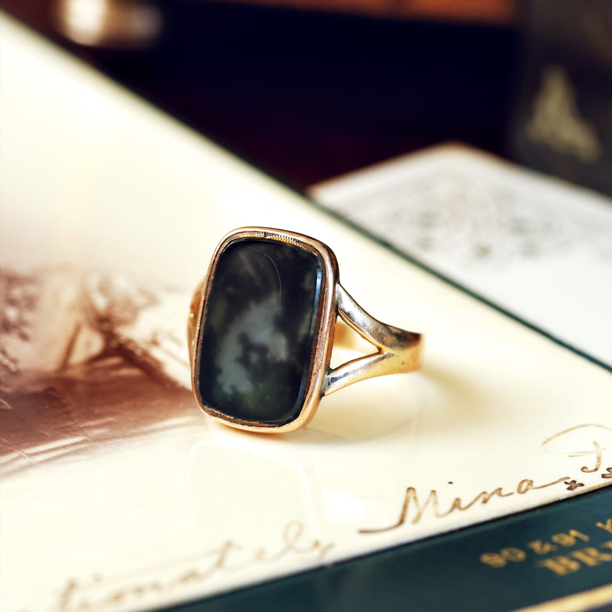 Distinguished Antique Georgian Moss Agate Specimen Ring