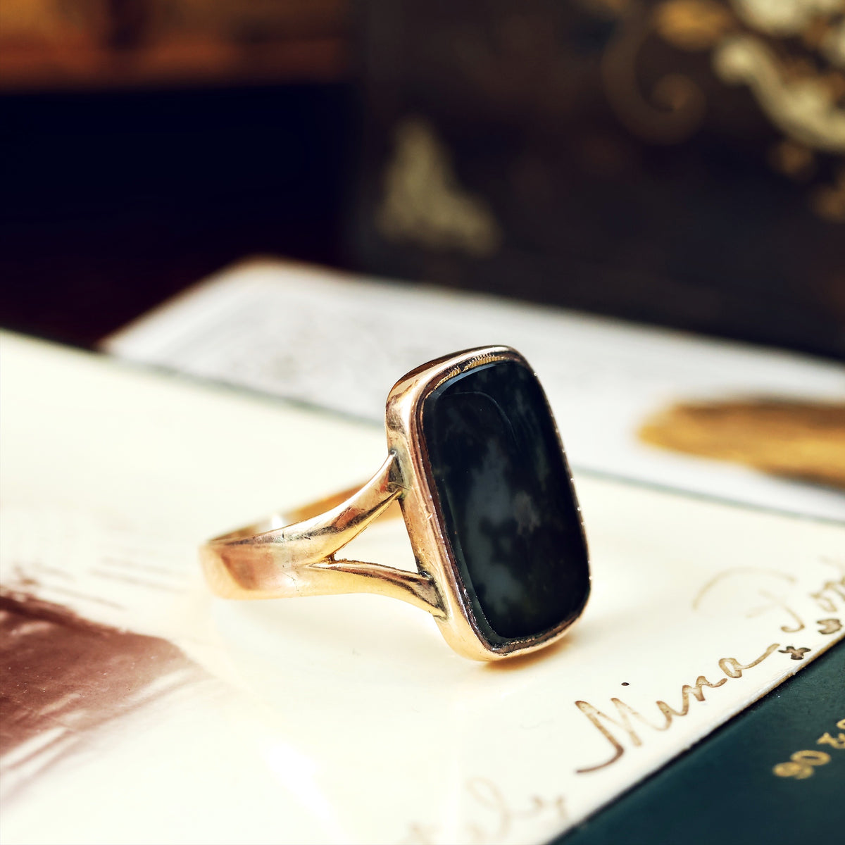 Distinguished Antique Georgian Moss Agate Specimen Ring