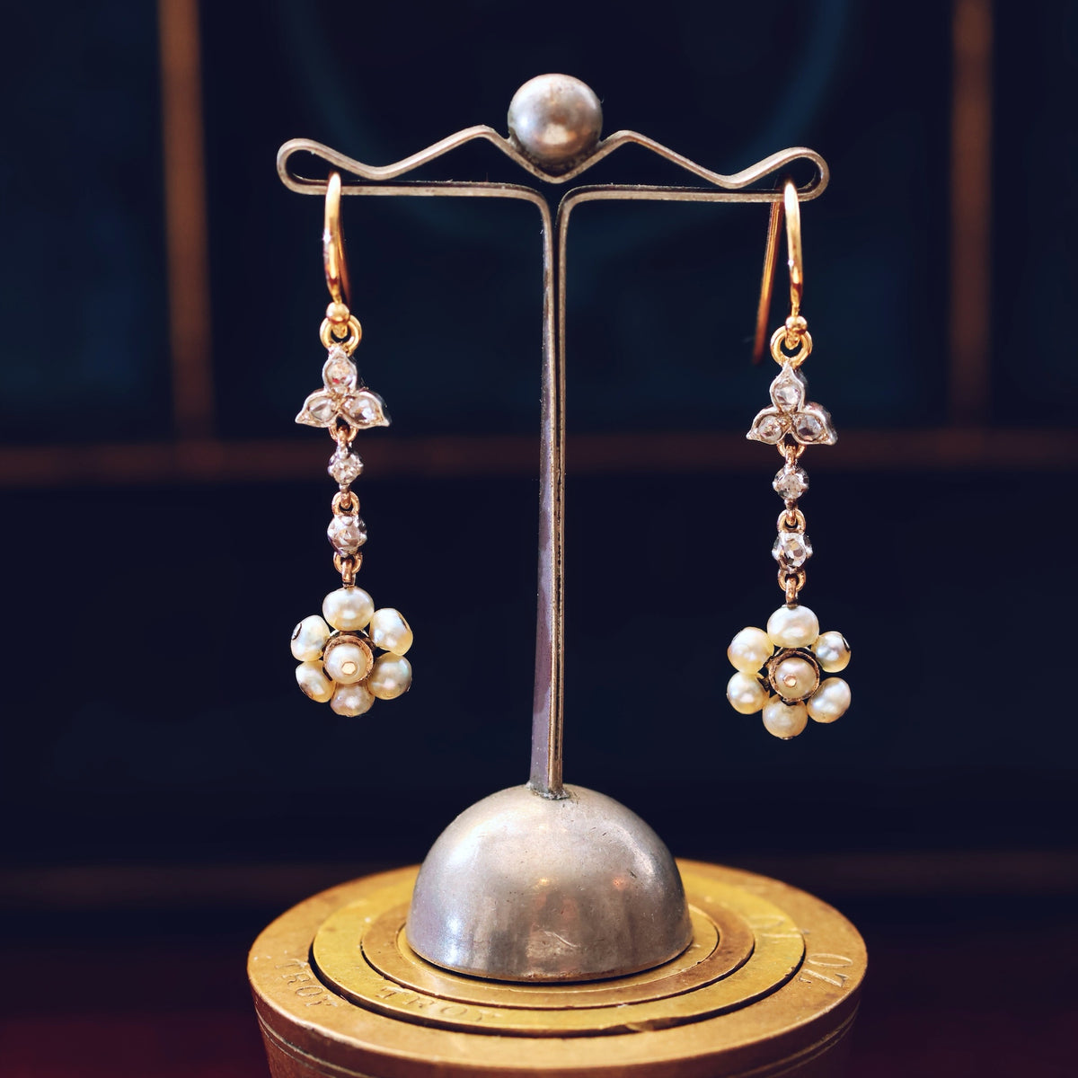 Antique Wild Pearl & Diamond Earrings