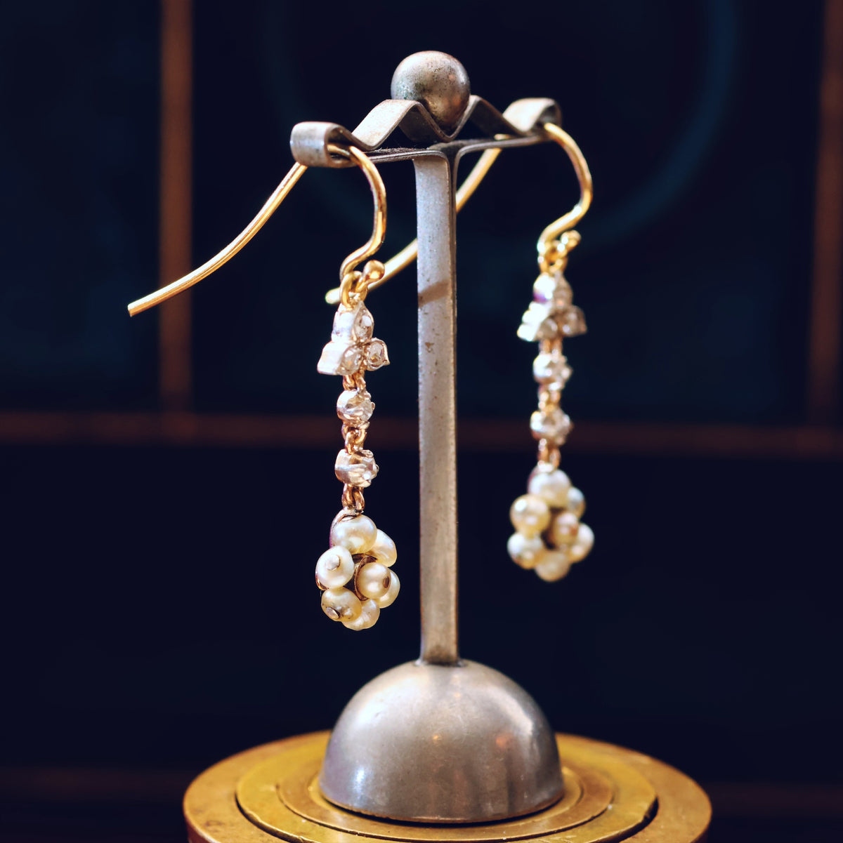 Adorable Antique Wild Pearl & Diamond Earrings