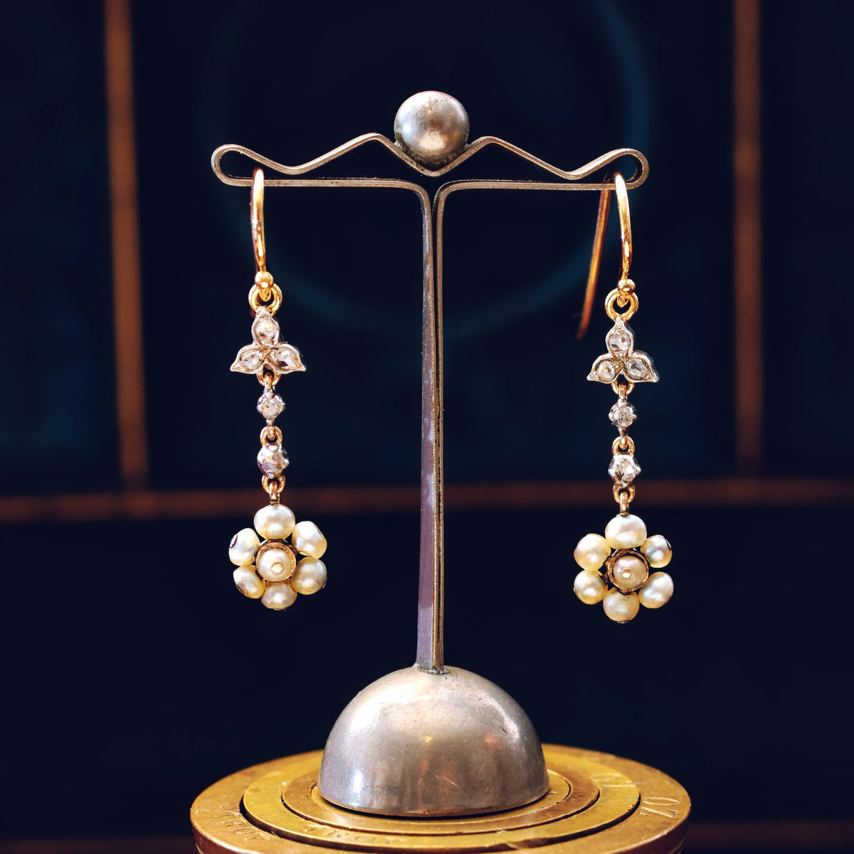 Adorable Antique Wild Pearl & Diamond Earrings