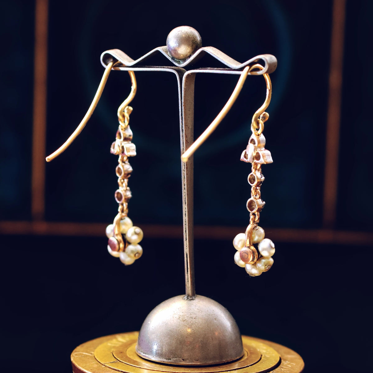 Adorable Antique Wild Pearl & Diamond Earrings