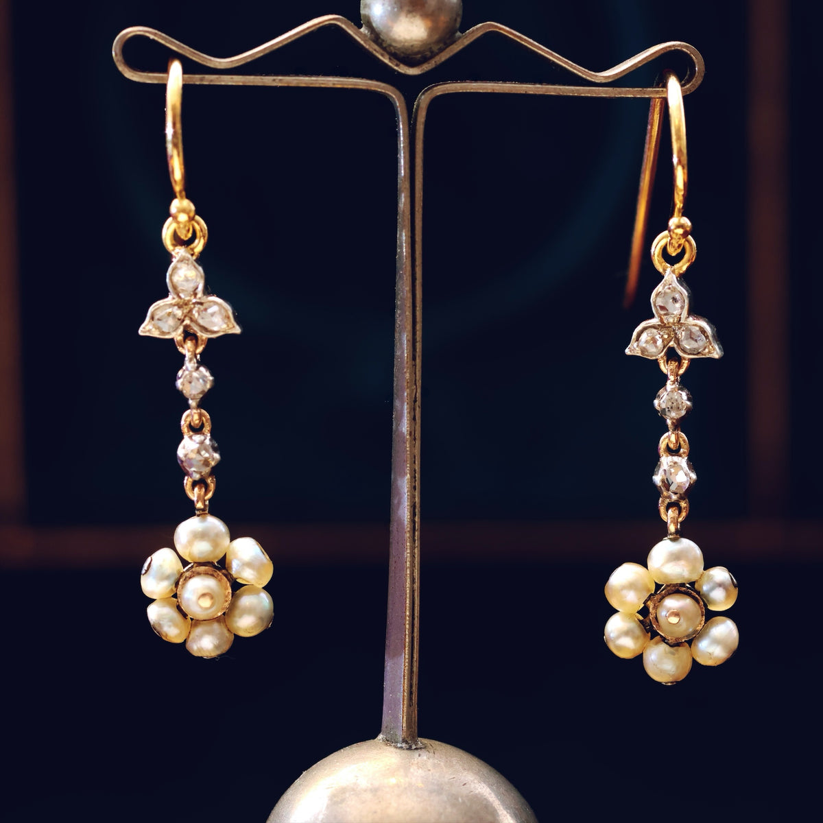 Adorable Antique Wild Pearl & Diamond Earrings