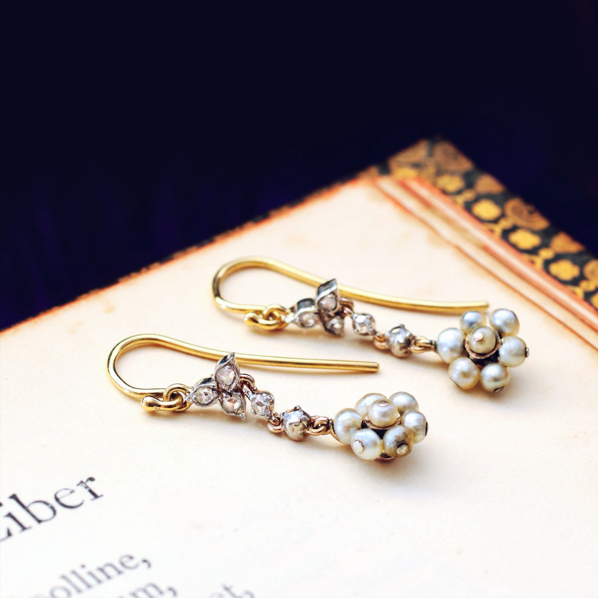 Adorable Antique Wild Pearl & Diamond Earrings