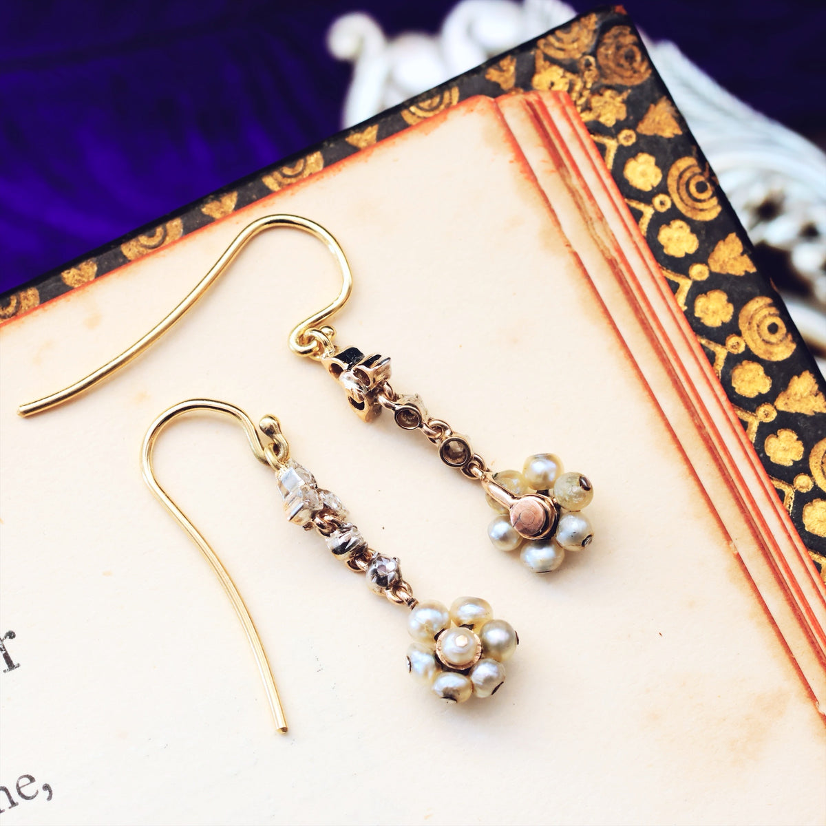 Adorable Antique Wild Pearl & Diamond Earrings