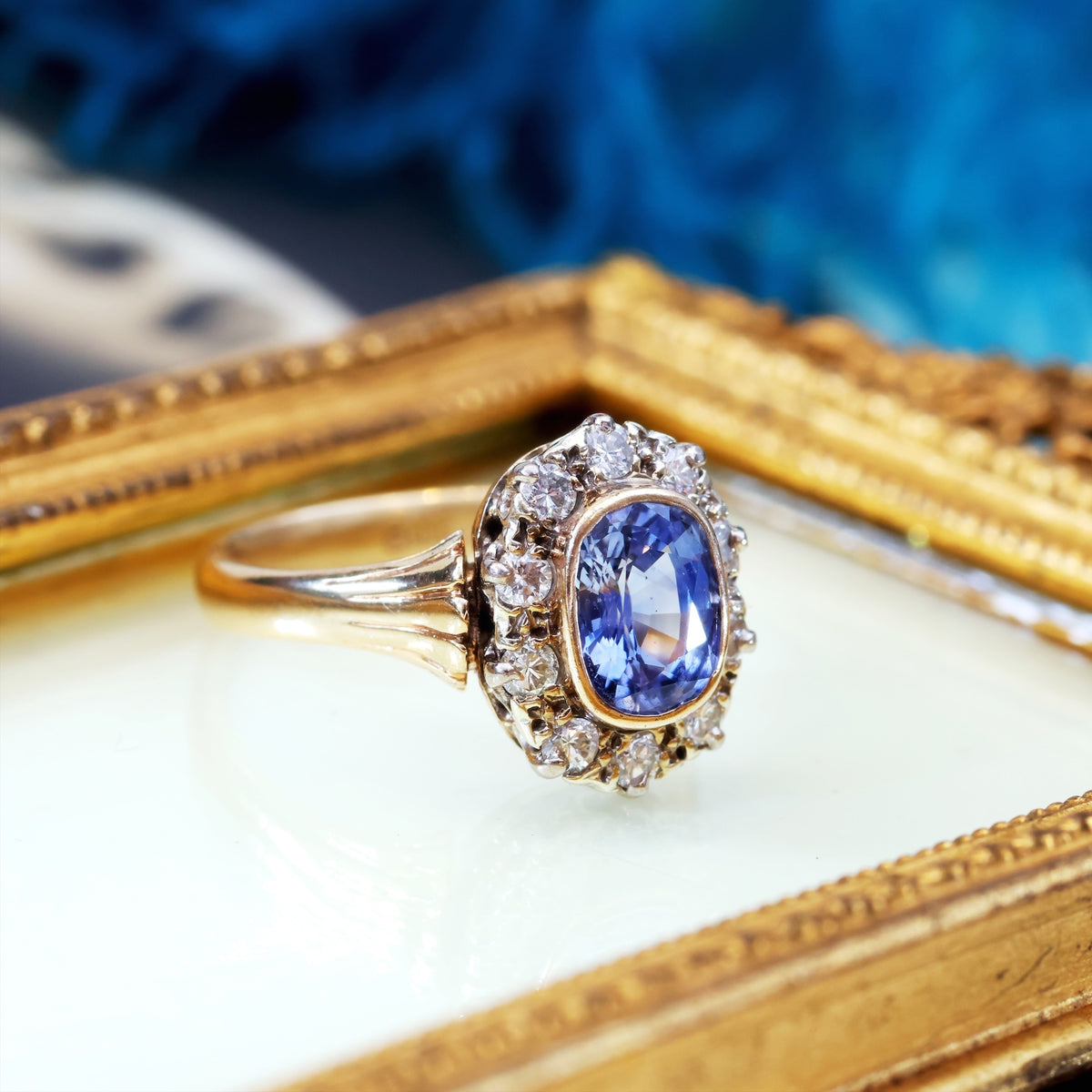 Vintage Delight! Ceylon Sapphire & Diamond Cluster Ring