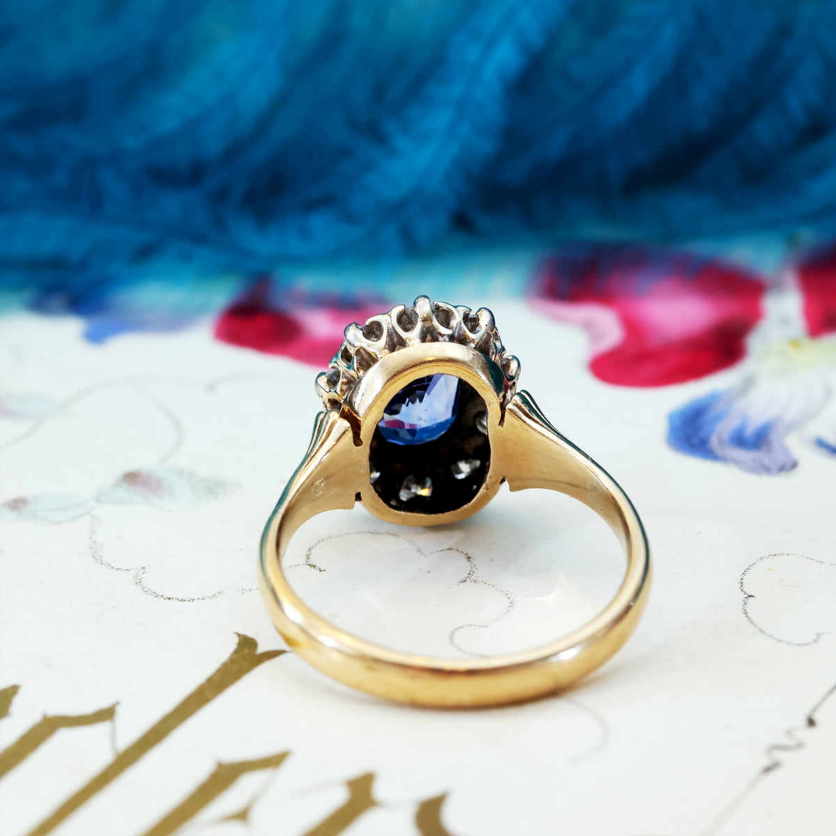 Vintage Delight! Ceylon Sapphire & Diamond Cluster Ring