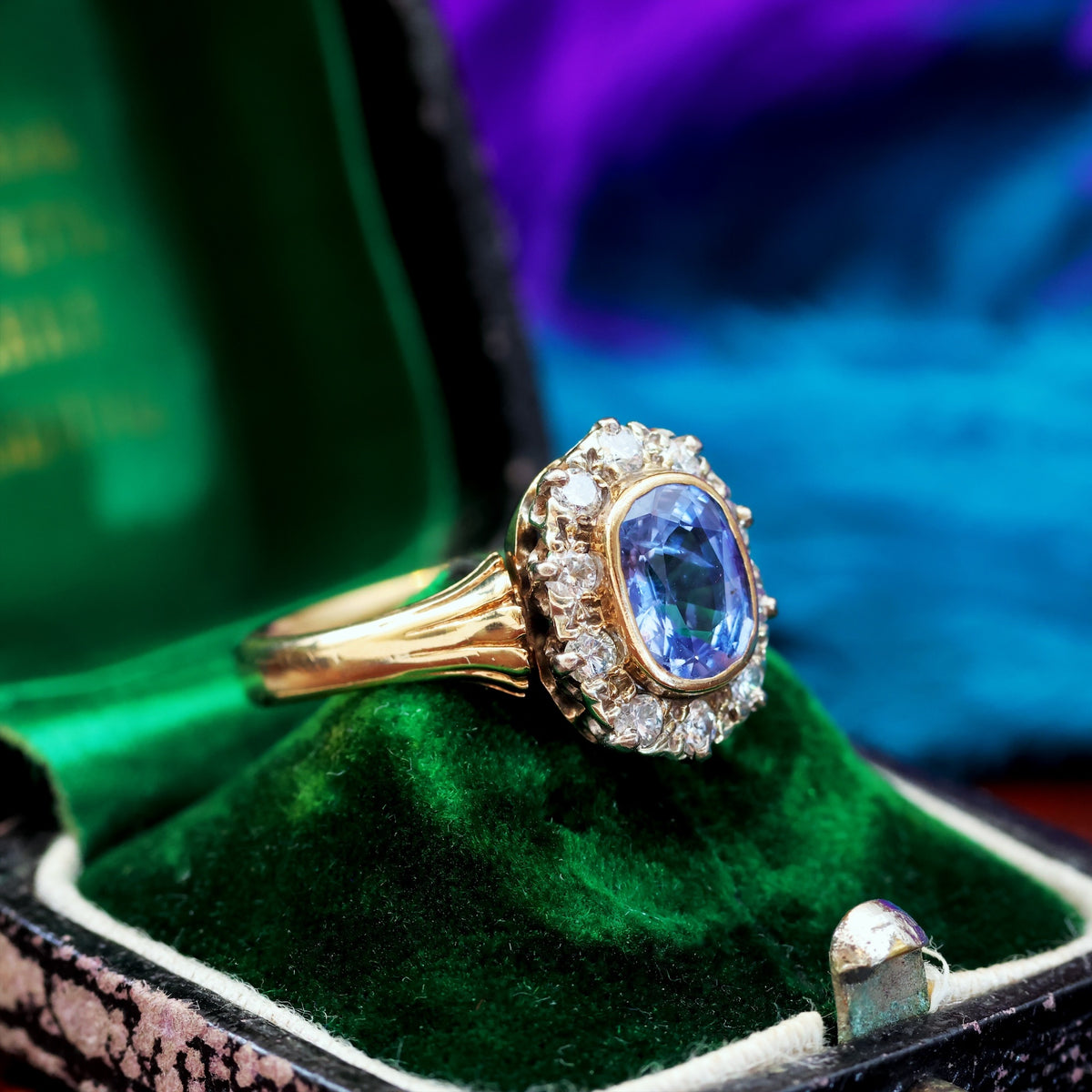 Vintage Delight! Ceylon Sapphire & Diamond Cluster Ring