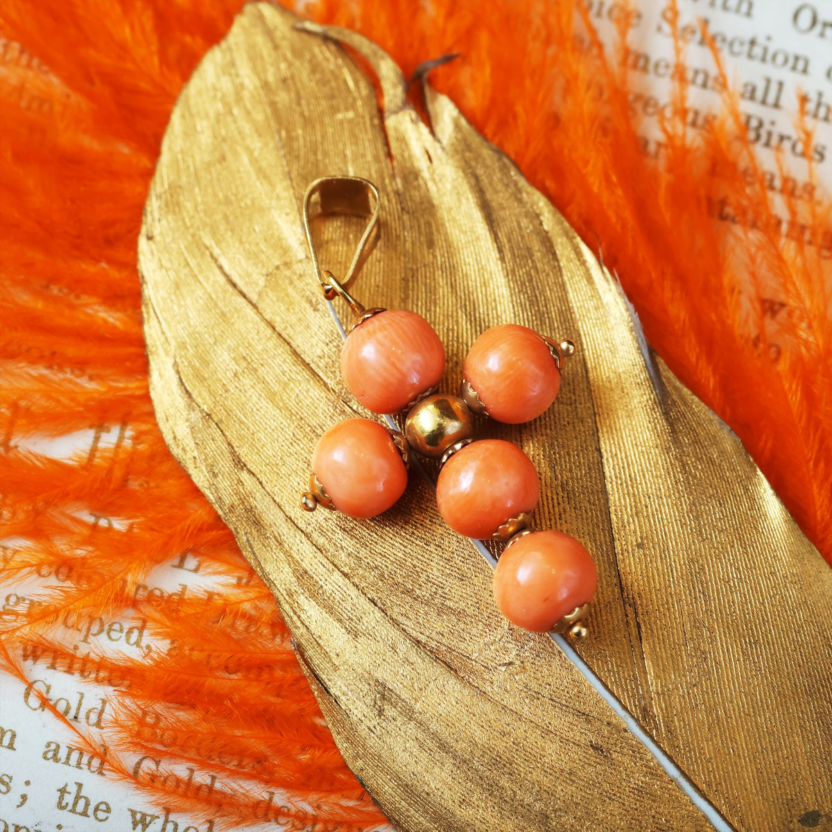 Beaded Peach Sciacca Coral Cross