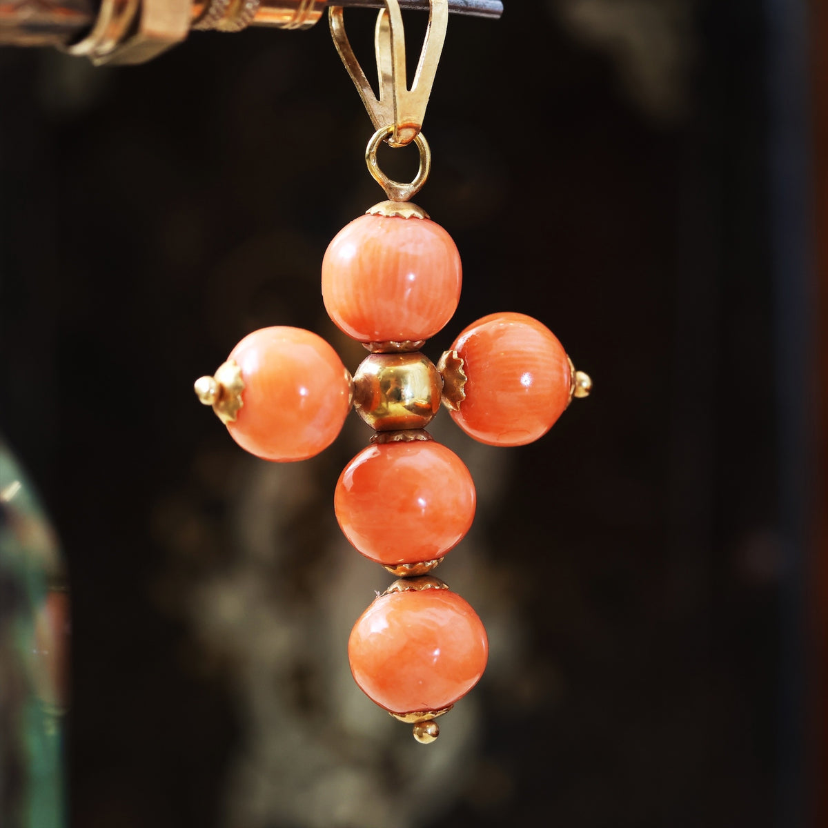 Beaded Peach Sciacca Coral Cross