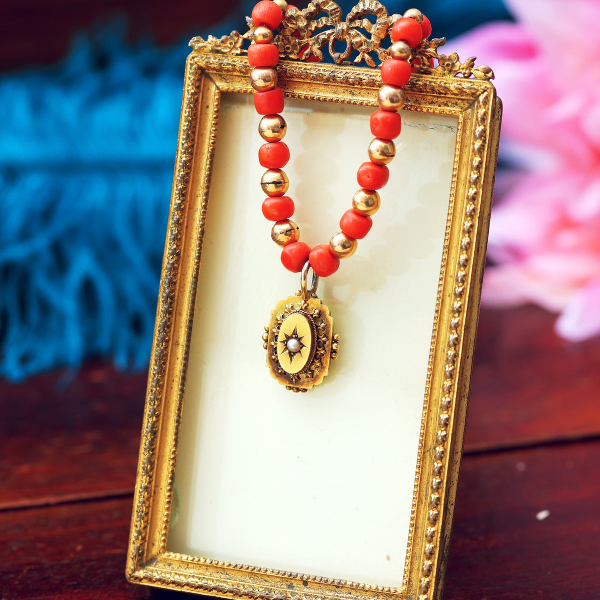 Antique Etruscan Revival Mediterranean Coral Necklace