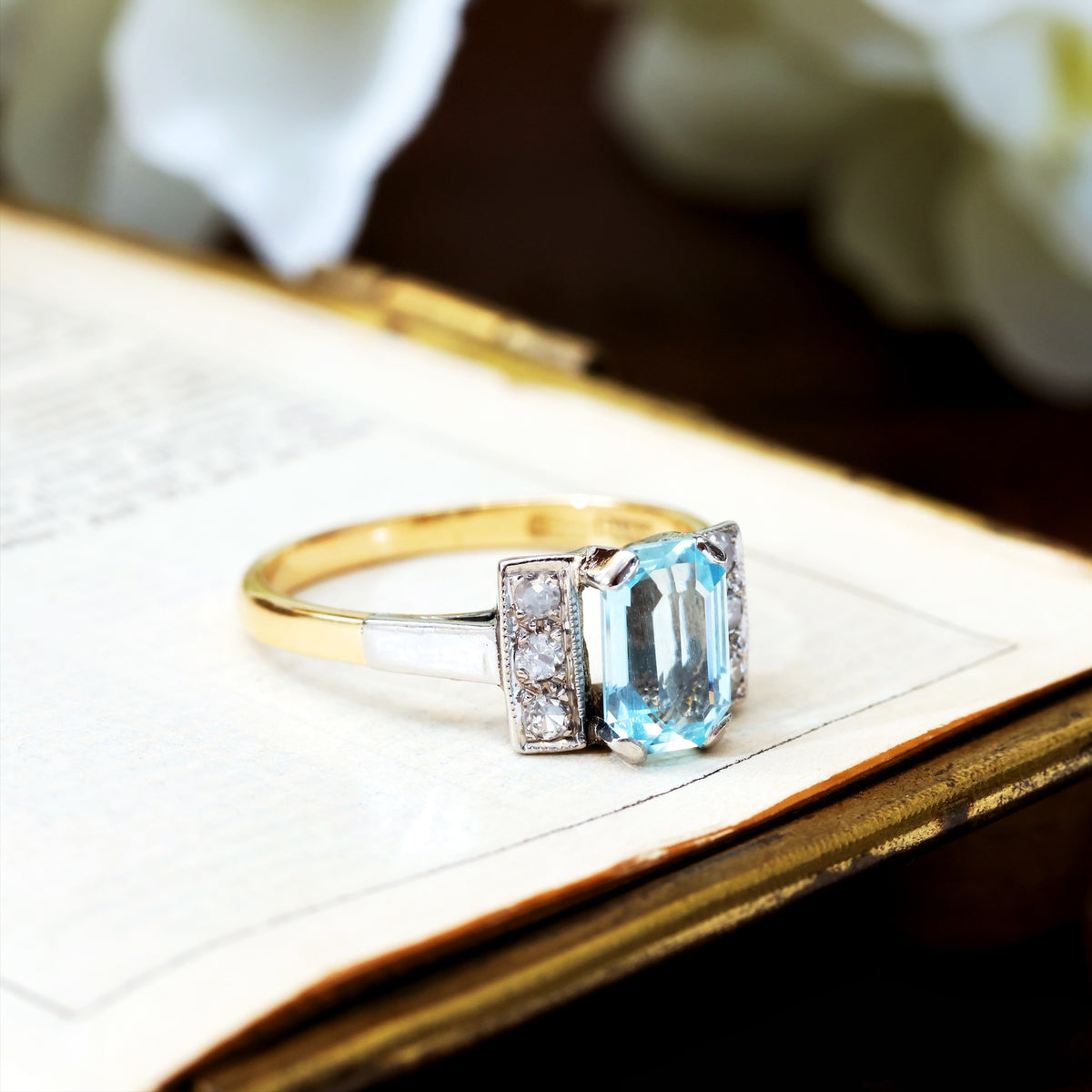 Vintage Art Deco Styled 1.20ct Aqua Diamond Ring