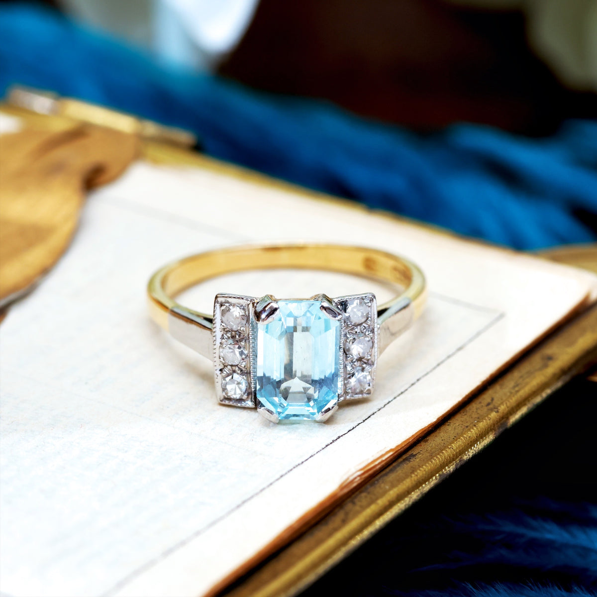 Vintage Art Deco Styled 1.20ct Aqua Diamond Ring