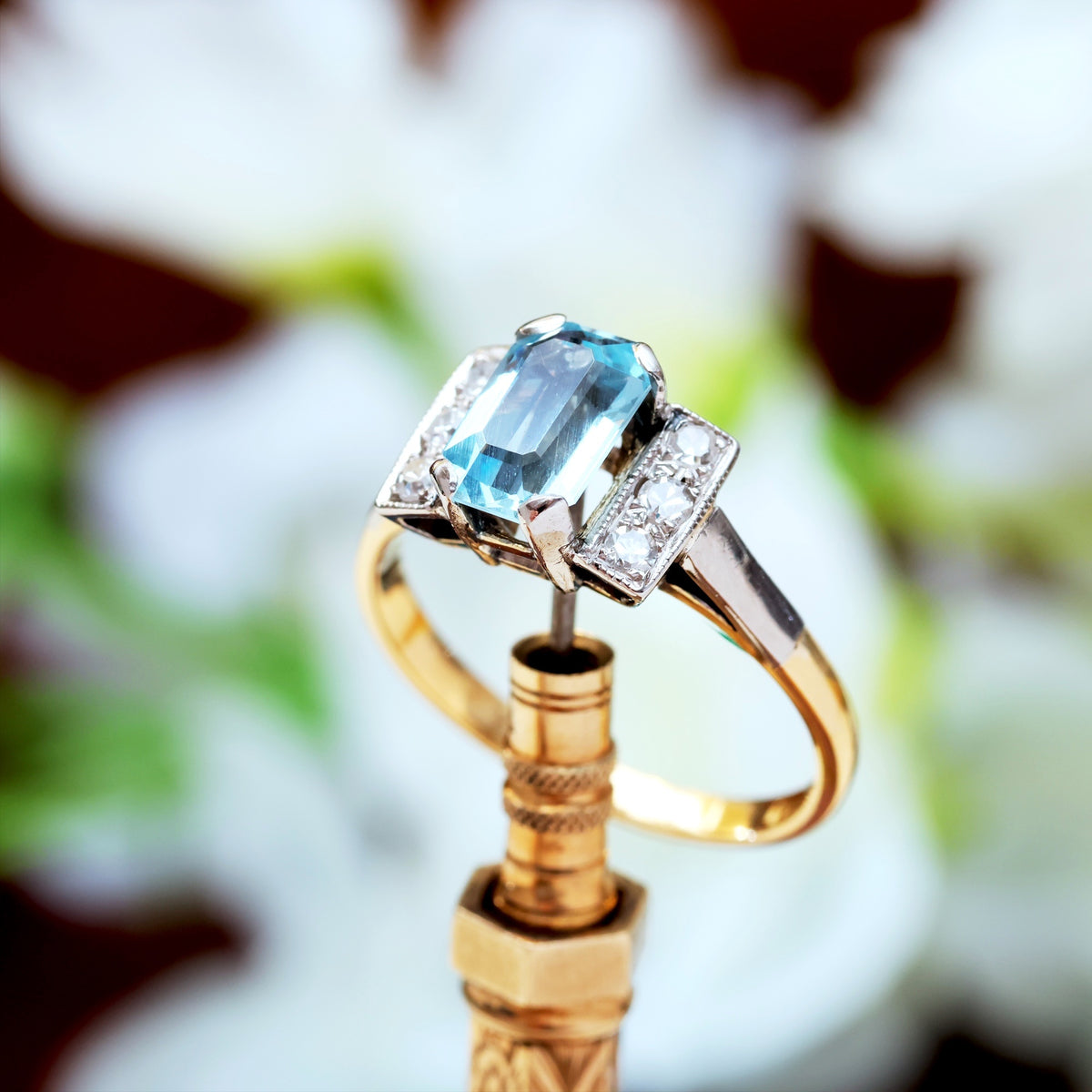 Vintage Art Deco Styled 1.20ct Aqua Diamond Ring