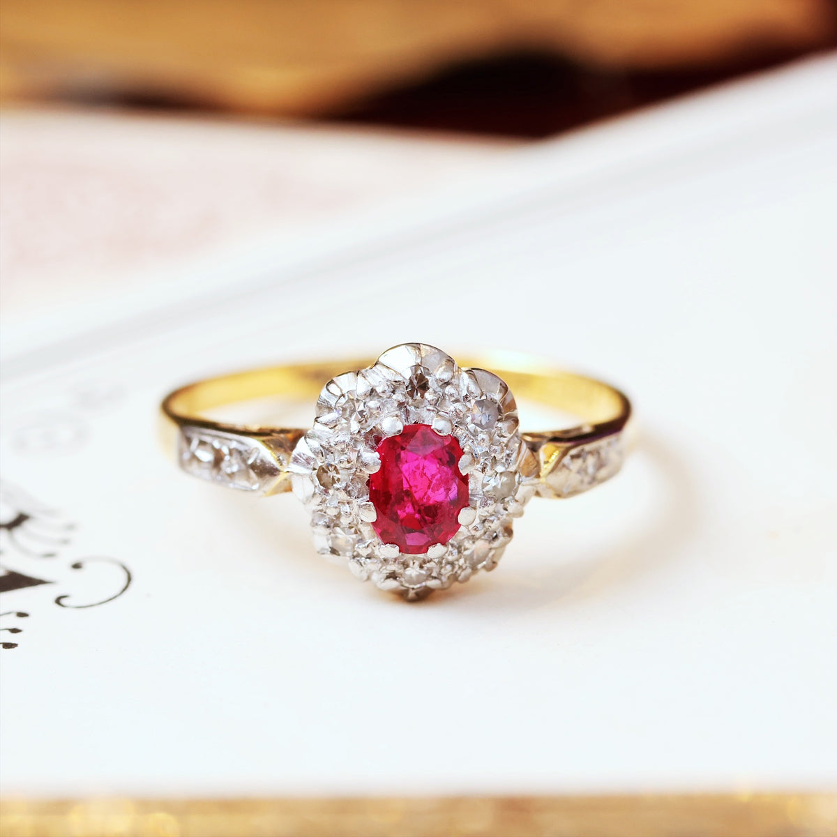 Vintage Ruby & Diamond Cluster Ring