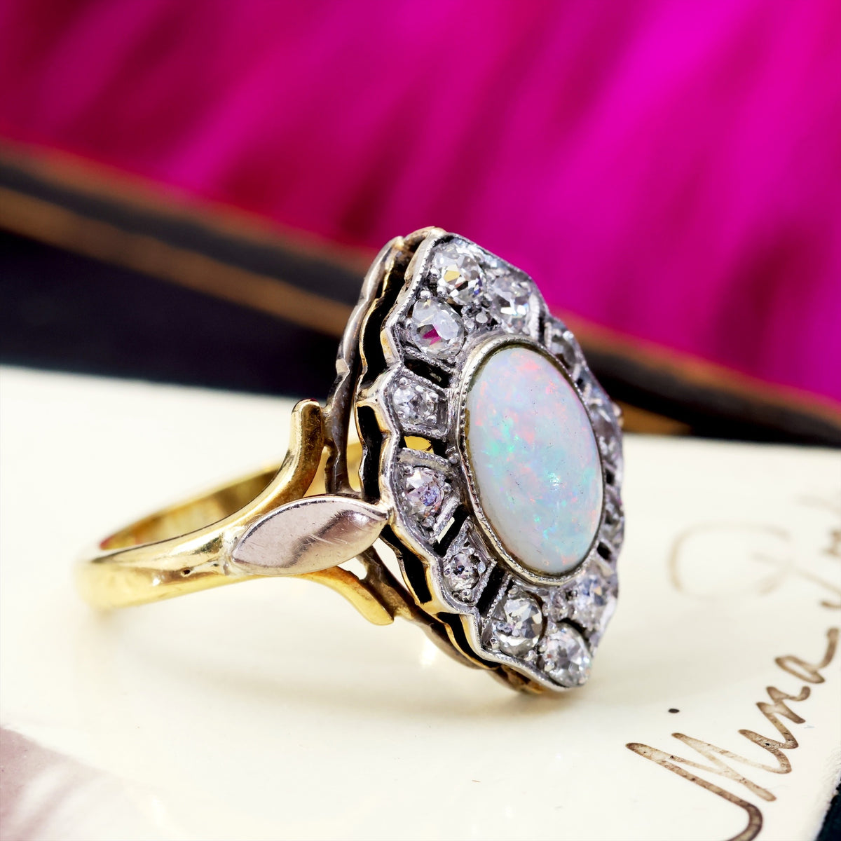 Lovesome Rainbow Opal & Diamond Cluster Ring