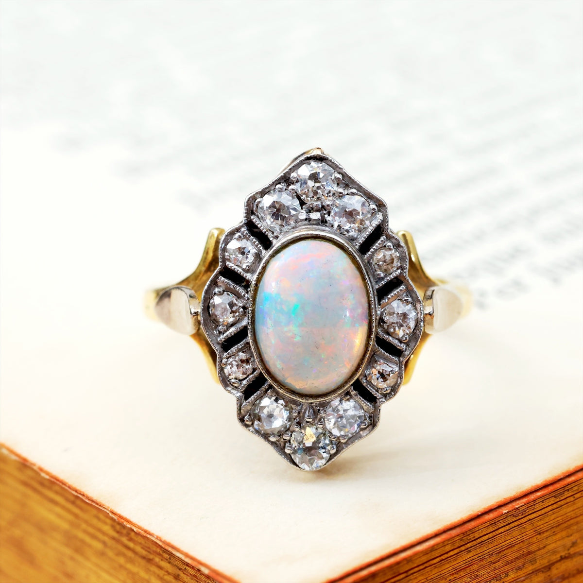 Rainbow Opal & Diamond Cluster Ring