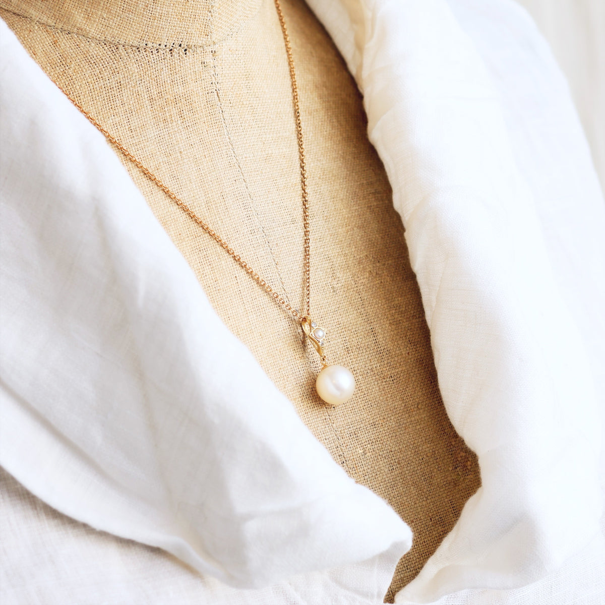 Recycled Vintage Cultured Pearl & Diamond Pendant