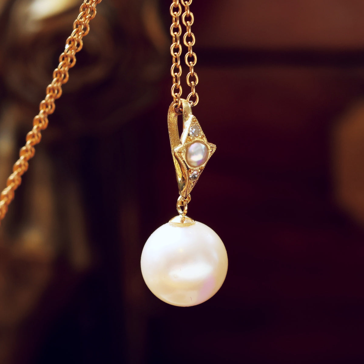 Recycled Vintage Cultured Pearl & Diamond Pendant